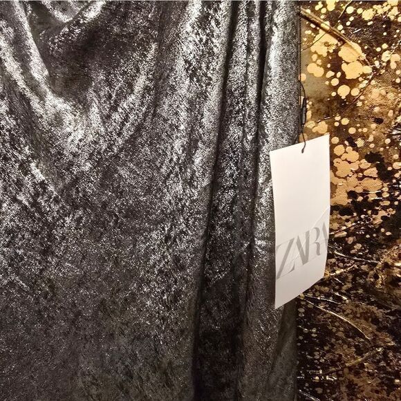 ZARA  BLOGGERS FOIL SLIP GRAY SILVER SATIN DRESS - Picture 13 of 14
